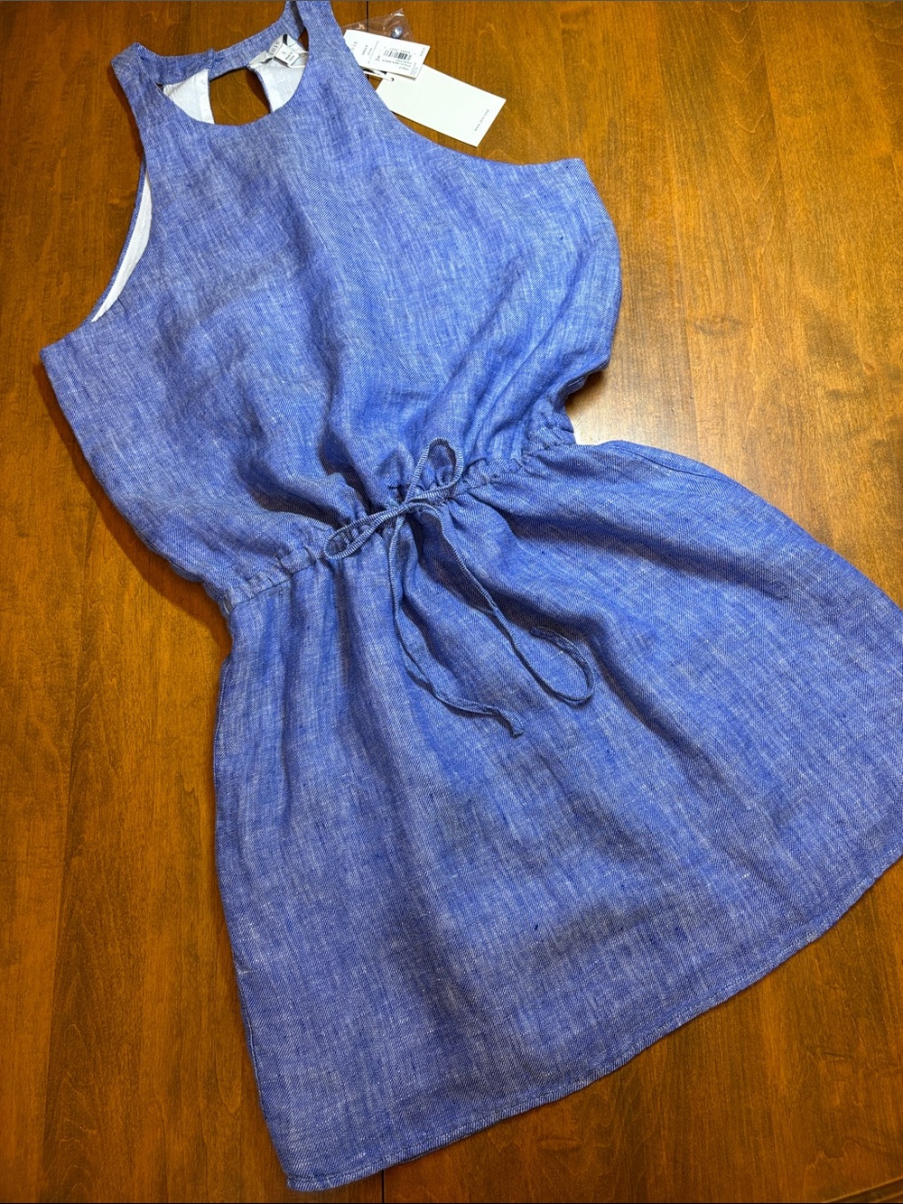 Joie Diego B Women’s Blue Drawstring Waist Linen Halter Dress